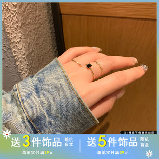 复古港风简约小方块戒指个性细款波浪形指环气质三件套食指戒645