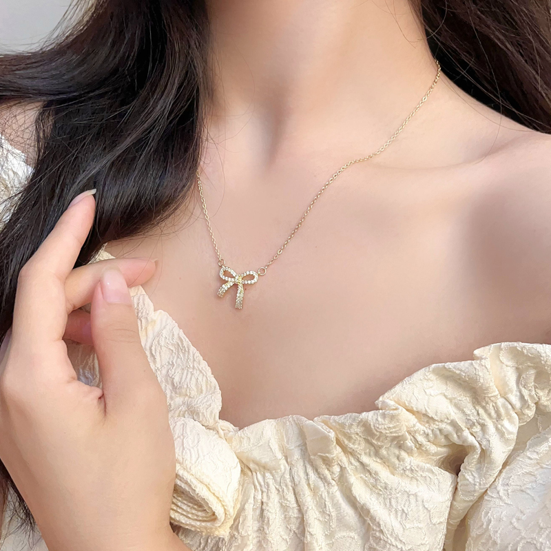 觅韩韩国ins风夏季镶钻蝴蝶结项链气质小众颈链女时尚锁骨链7288