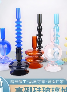 厂家供应创意轻奢玻璃烛台家居装饰法式欧式复古桌面玻璃摆件