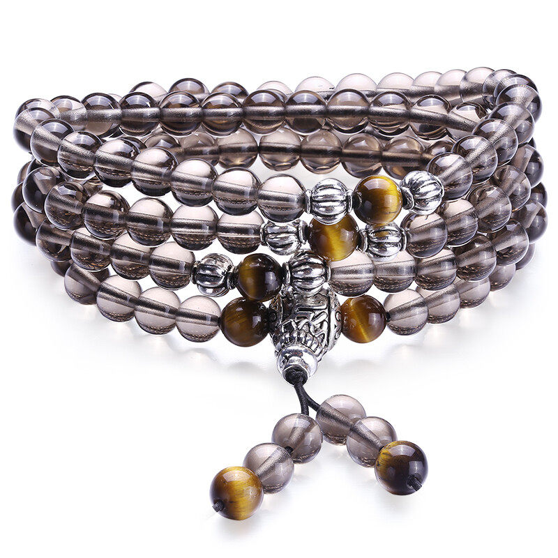 石玥珠宝 冰种黑曜石手链配虎眼石多圈佛珠手链手串男女士款 6mm