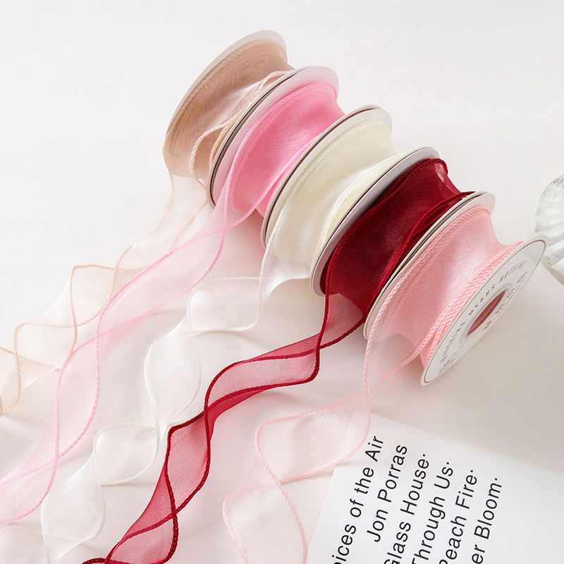 纯色鱼尾纱丝带波浪拷边蝴蝶结包花束烘焙纱缎带花店鲜花包装材料