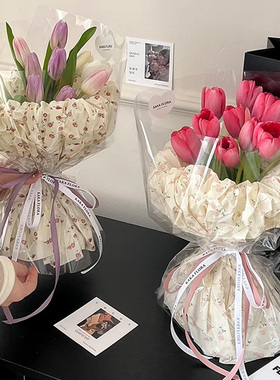 加厚玫瑰雪梨纸鲜花包装蝴蝶结花束内衬印花手揉花店花艺diy材料