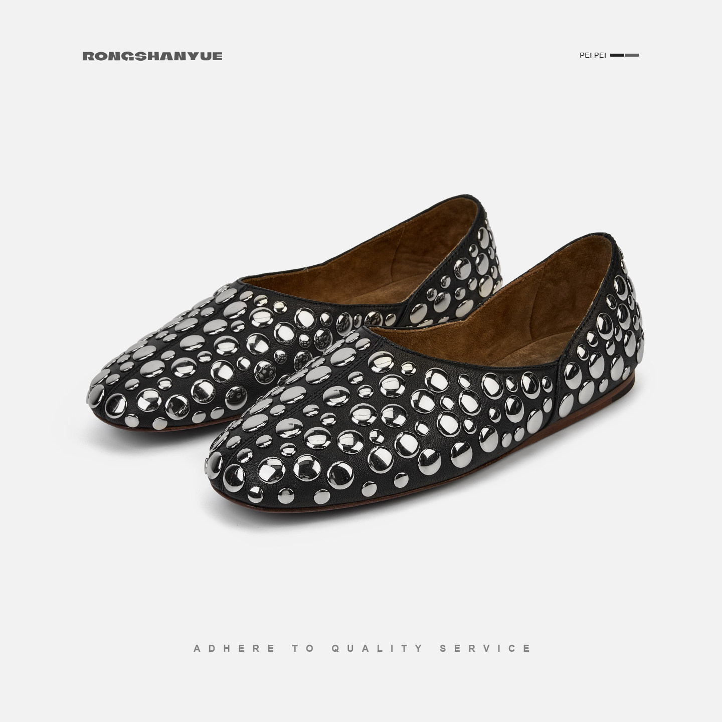 Rongshanyue铆钉芭蕾鞋女2026春新款平底圆头浅口一脚蹬单鞋B1596