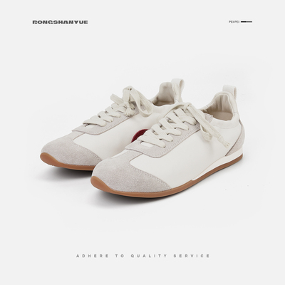 Rongshanyue圆头系带复古芭蕾舞德训鞋女舒适拼色休闲运动鞋B1582