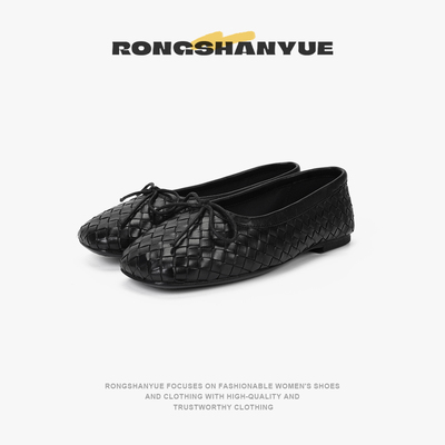 法式蝴蝶结编织牛皮一脚蹬休闲平底浅口单鞋女B1291