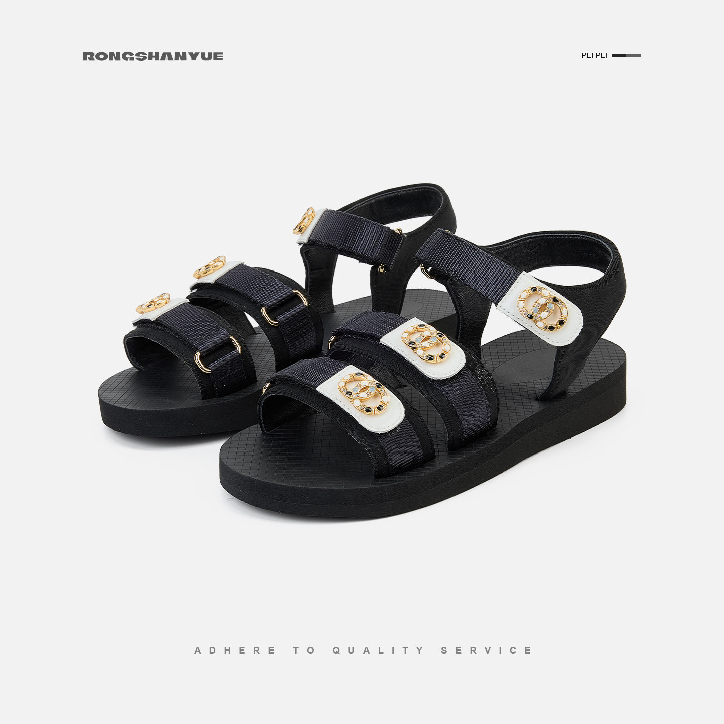 Rongshanyue法式小香风魔术贴凉鞋2026新款夏外穿平底鞋女B1591