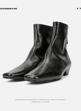 法式软糖瘦瘦小踝靴2025新款方头粗跟洋气小短靴女B1452