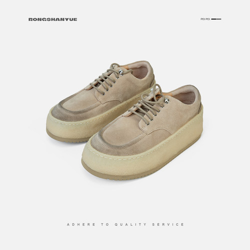 翻毛皮厚底德比鞋松糕德训鞋