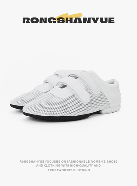 魔术贴透气网面鲨鱼头渔网鞋通勤平底单鞋女B1256