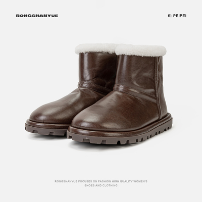 雪地靴休闲百搭短筒靴子加绒保暖时尚厚底短靴女B1449