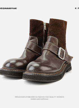 复古切尔西靴女2025冬季短靴加绒保暖雪地靴B1447