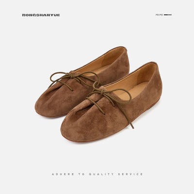 Rongshanyue芭蕾鞋磨砂单鞋平底鞋一脚蹬懒人鞋女经典翻毛皮B1570