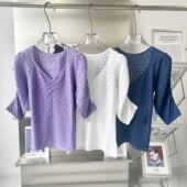 镂空半袖 褶皱针织衫 短袖 2026夏季 上衣女24070