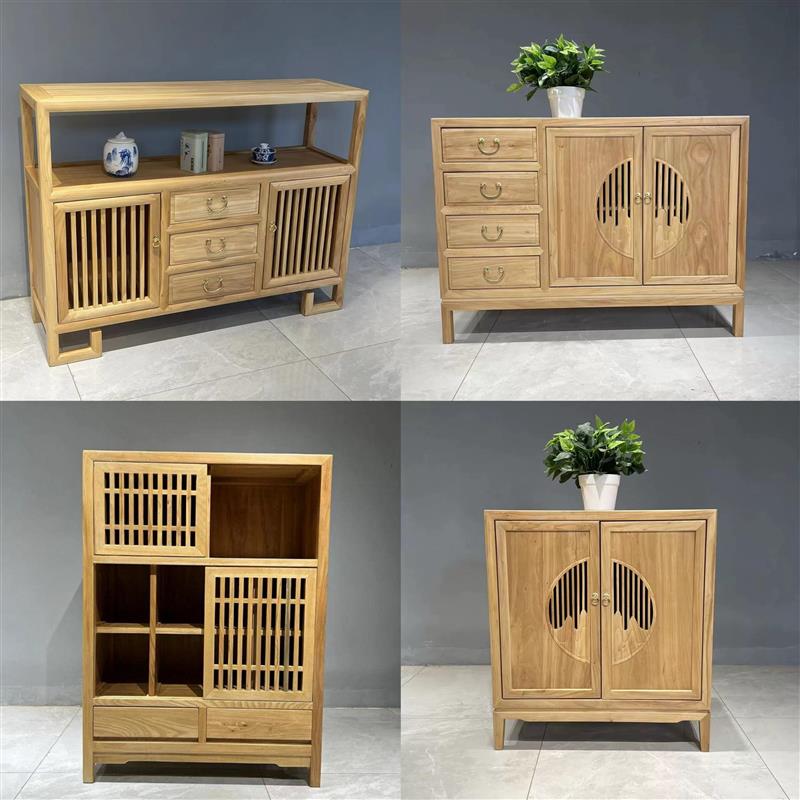 新中式北榆木餐边柜置物柜茶水柜玄关柜白茬茶楼会所家用收纳储物