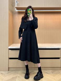 巨鹿工作室显瘦收腰连衣裙套装 微胖mm2022秋西装 连衣裙套装