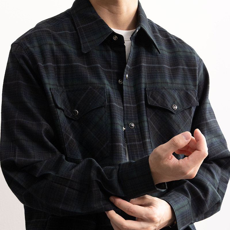 KUFFYLINK 经典美式复古黄色格子衬衫男内搭黑黄春秋款男款男士潮