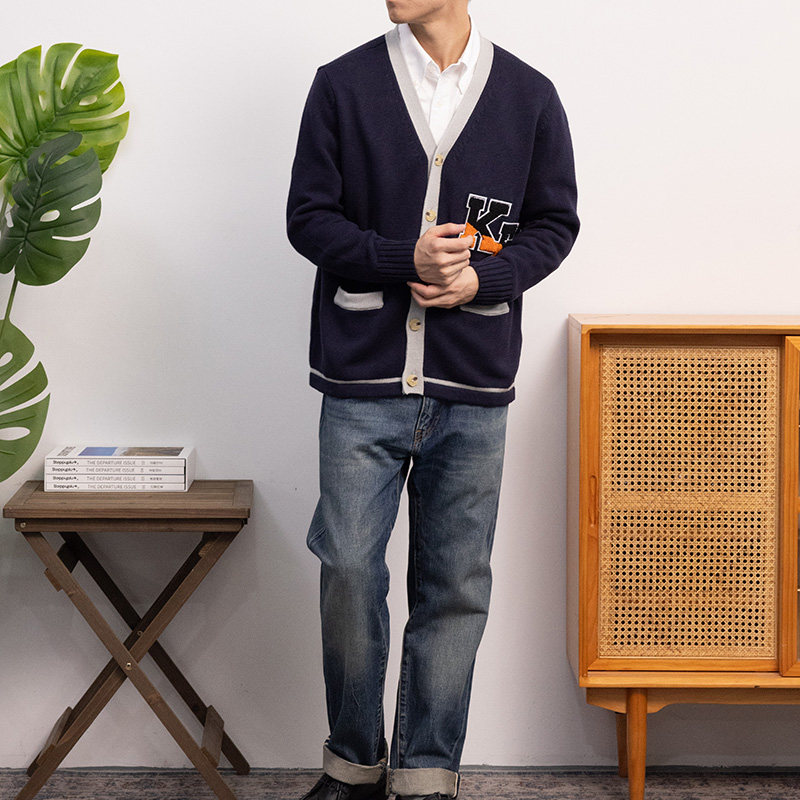 KUFFYLINK v领学院风ivy复古针织开衫毛衣2024秋季新款