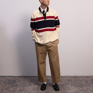 KUFFYLINK 条纹橄榄球衫长袖青春免烫流行拼色ivy复古常春藤