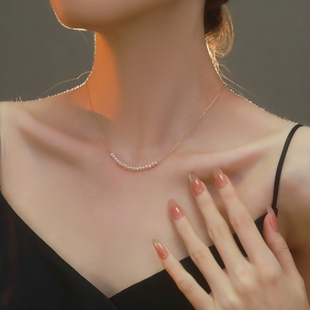 微笑方糖平衡木天然淡水珍珠项链女AK小米珠美14K包金巴洛克吊坠