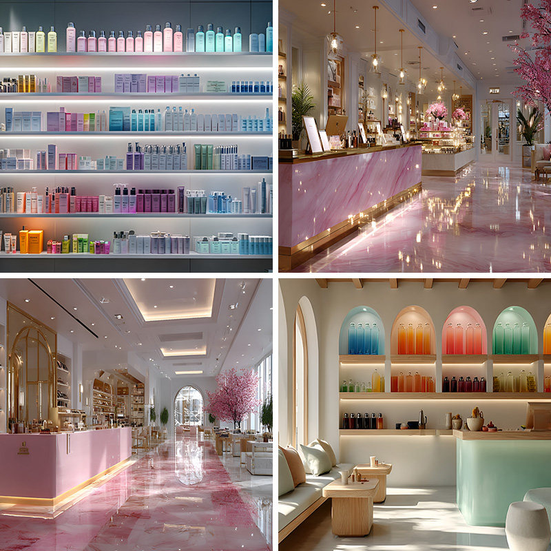 护肤品香水美妆彩妆化妆直播背景布3d立体背景墙壁纸画装修设计场景