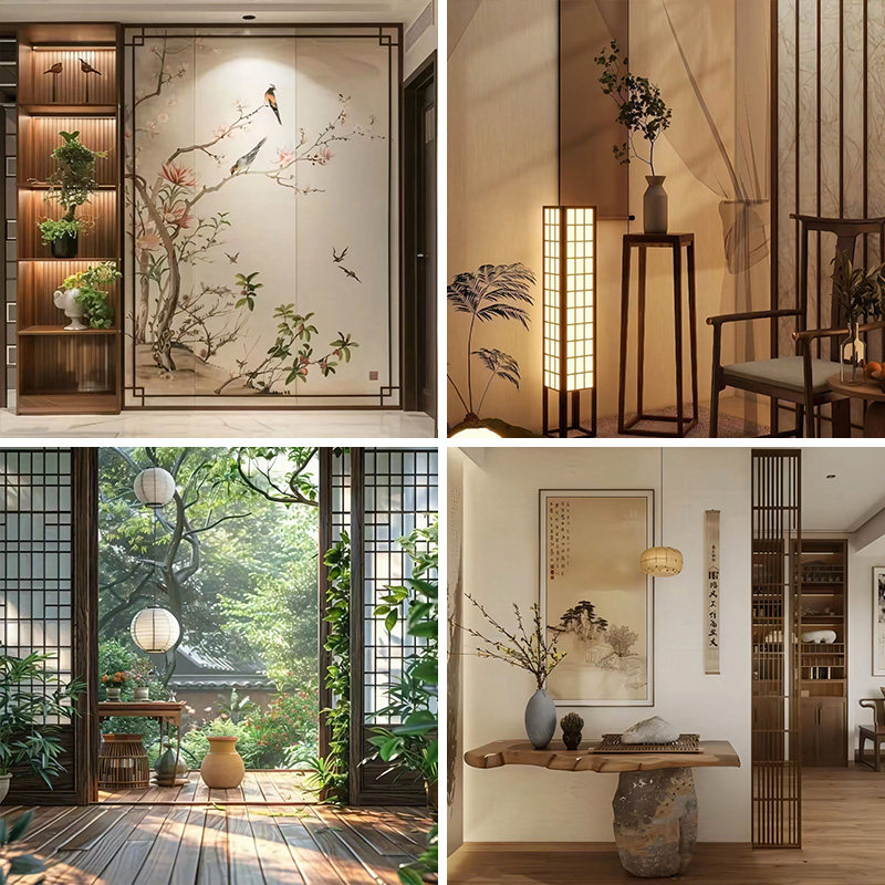 新中式古色古香禅意直播背景布3d立体壁纸画直播间场景布置高级感古