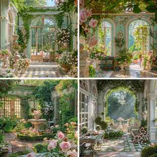 春日限定莫奈花园风景少女油画风写真直播背景布直播间背景墙高级感场景布置2025新款 挂高清主播简约大气 法式