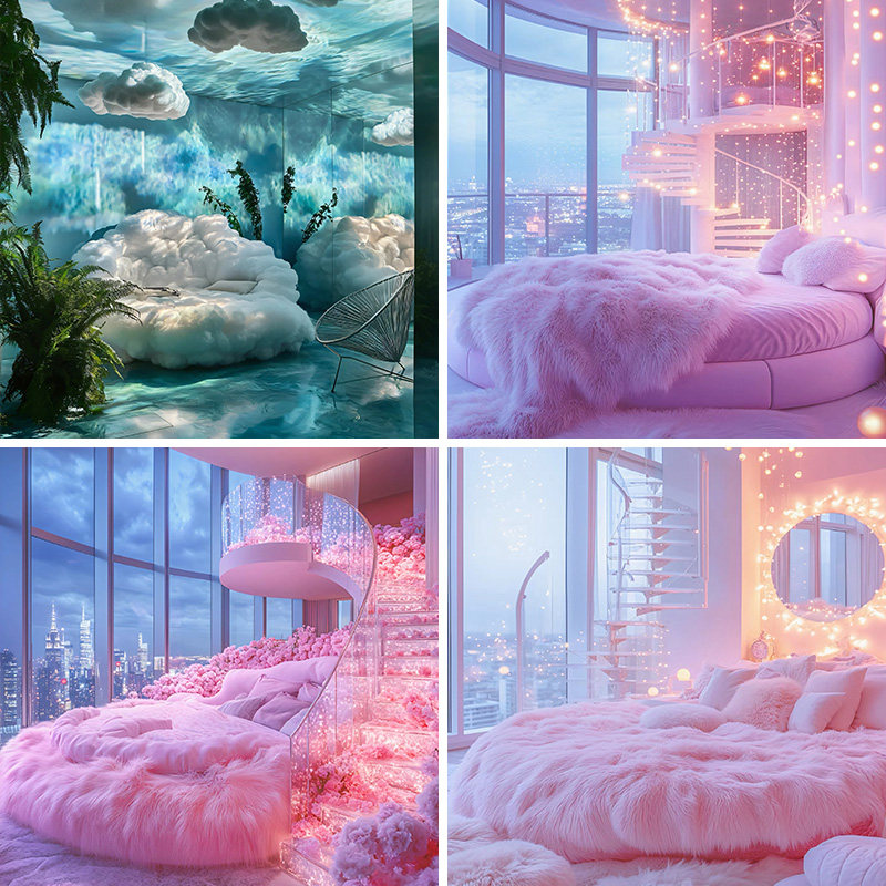 新款抖音快手氛围感温馨女主播卧室主播直播背景布3d立体壁纸画直播