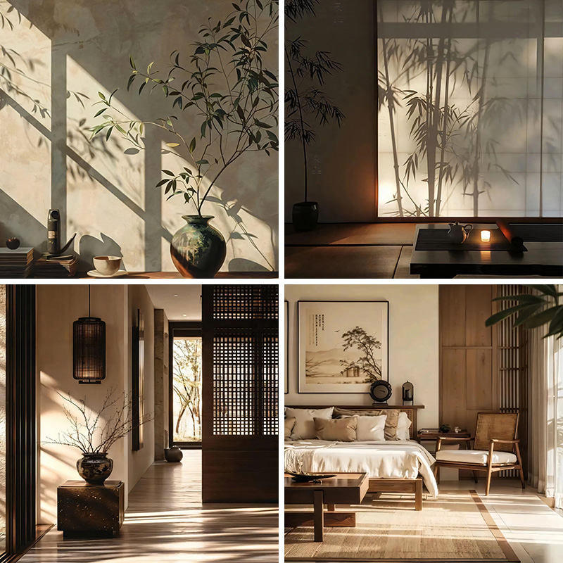 古风宋氏禅意壁纸画直播间场景布置新中式东方美学光影竹子室内风景背景墙直播背景布3d立体高级感网红