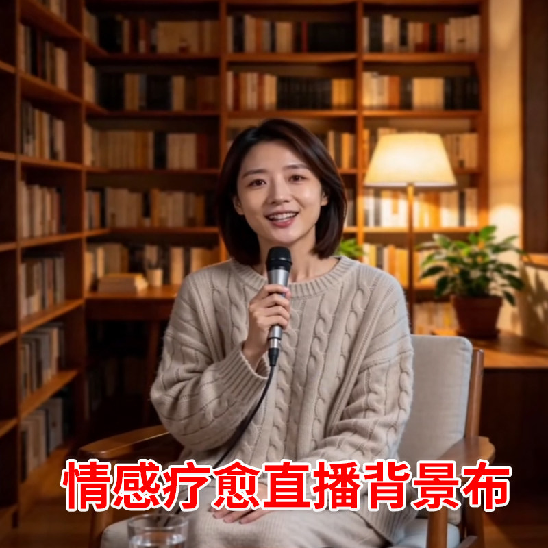 情感疗愈知识分享直播背景布3d立体壁纸画直播间场景布置高级感虚化朦胧模糊感直播间背景墙网红主播书房挂布