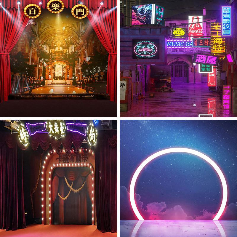 老上海百乐门舞台直播背景布夜上海旗袍晚会节目表演酒吧视频3d立体复古怀旧喷绘高级感背景墙霓虹灯城市夜景