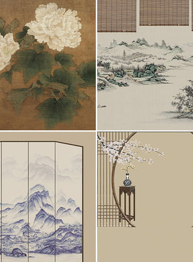古风古典工笔画直播背景布