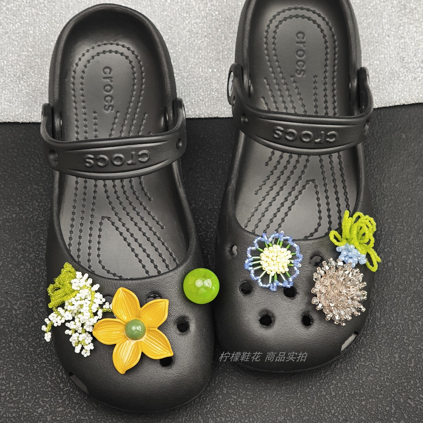 黑色芭蕾鞋鞋花珍珠玛丽珍鞋适配卡骆驰crocs洞洞鞋配饰装饰扣图片