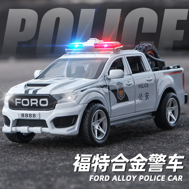 合金猛禽F150皮卡车警车玩具儿童特警车汽车模型仿真玩具车男孩