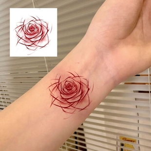 刀刻玫瑰手腕彩色纹身贴女防水2025高级感贴纸女持久手腕锁骨遮疤