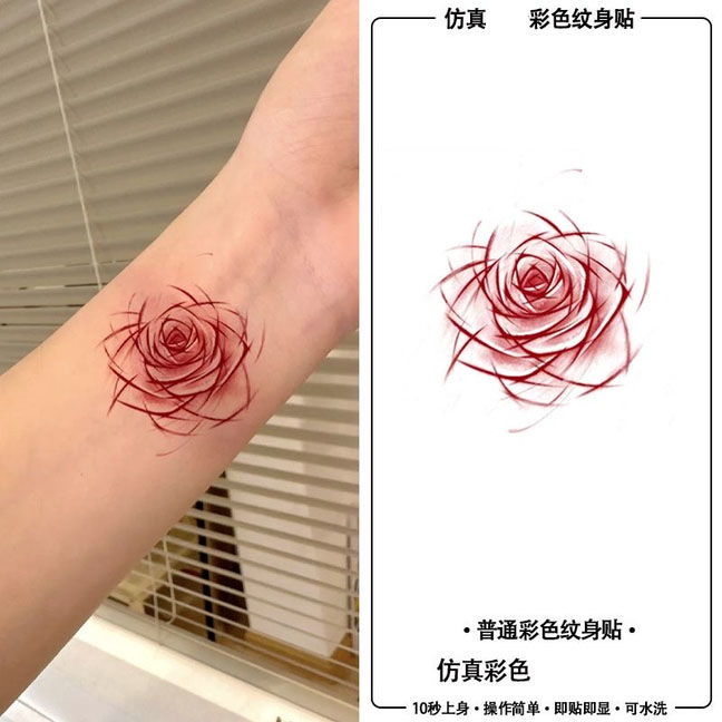 纯欲风刀刻玫瑰手腕彩色可爱纹身贴女防水持久辣妹逼真甜酷性感风
