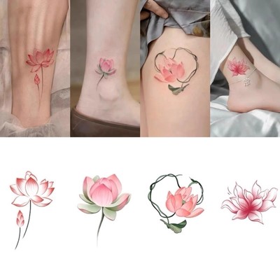 小小莲花彩色纹身贴ins中国风清新小众手指款少女学生可水洗小图