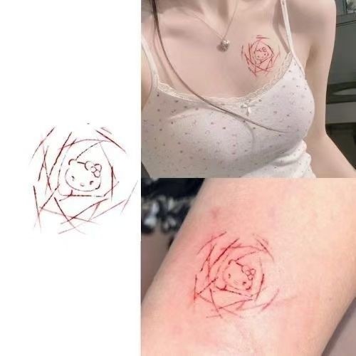 玫瑰helokity彩色纹身贴KT猫可爱甜妹手臂防水刀刻凯蒂纯欲辣妹
