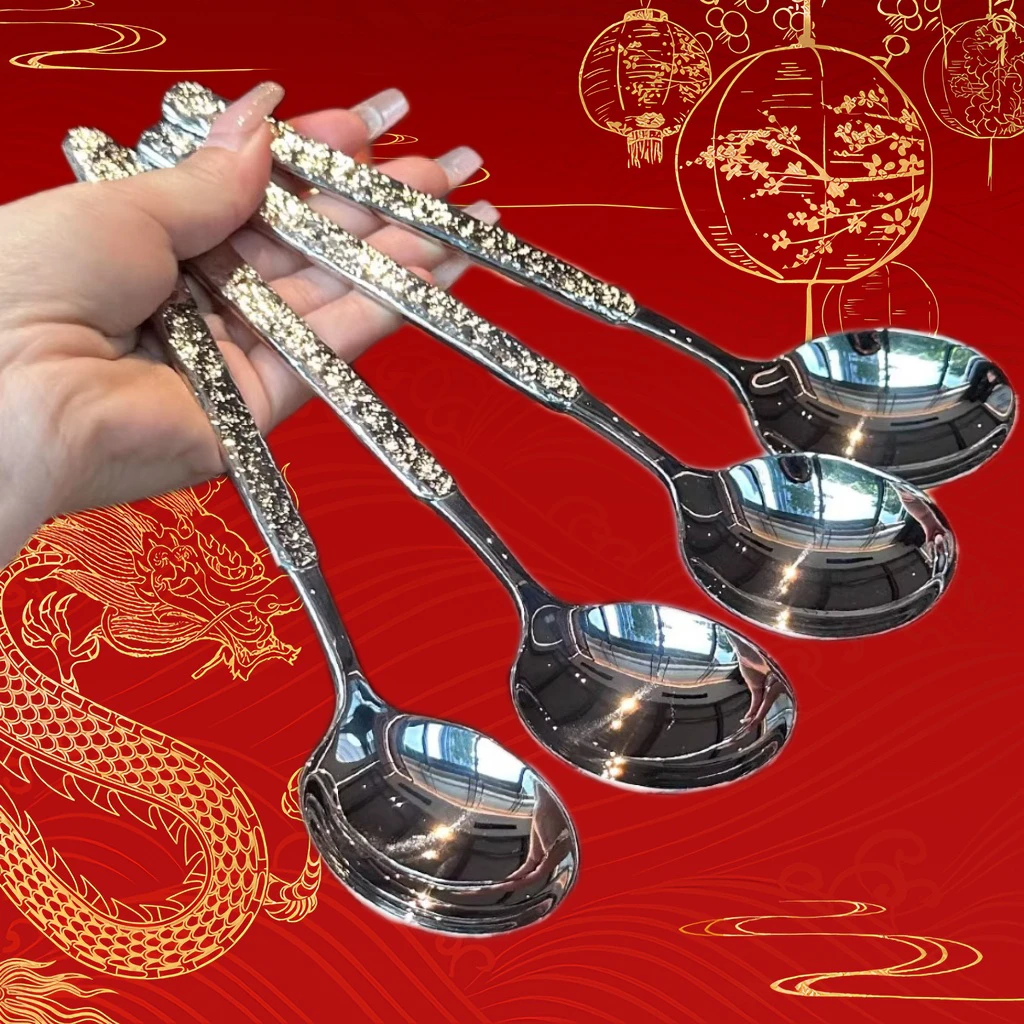 【老板娘自留款漂亮】高颜值不锈钢精致西餐勺中式吃饭勺长柄勺子