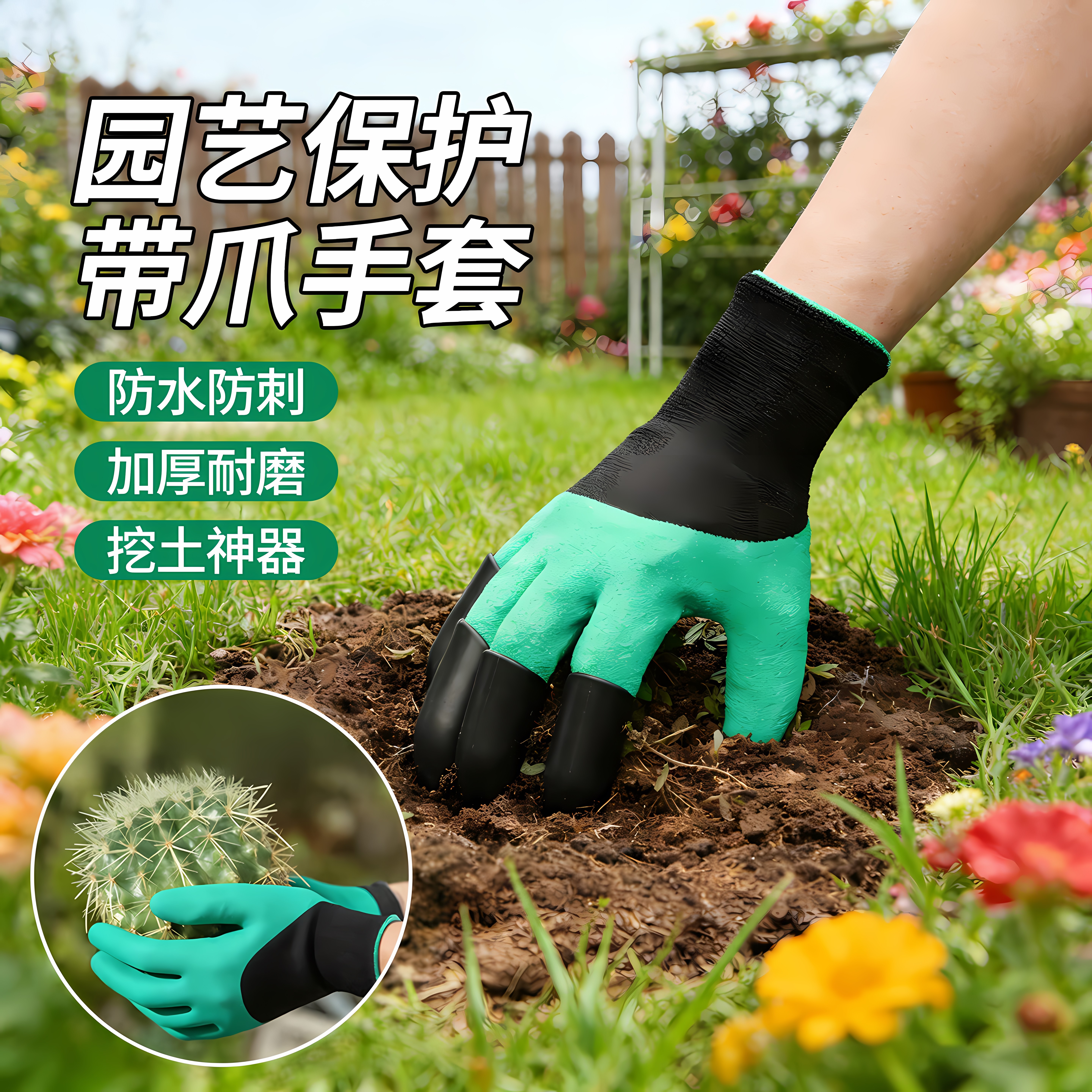 防刺防水耐磨带爪园艺手套右手