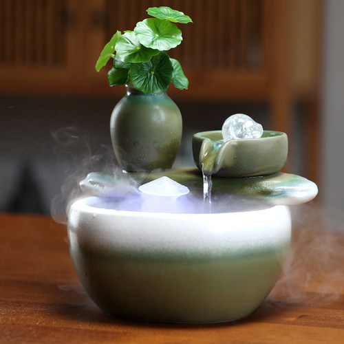 小型流水摆件循环水喷泉加湿器陶瓷中式客厅桌面创意招财鱼缸装饰