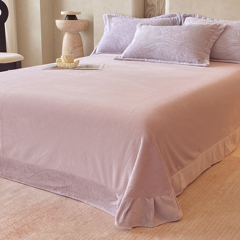 牛奶绒花边床单冬款加厚珊瑚绒