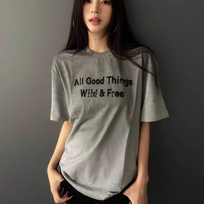 美式复古潮牌正肩短袖T恤女夏