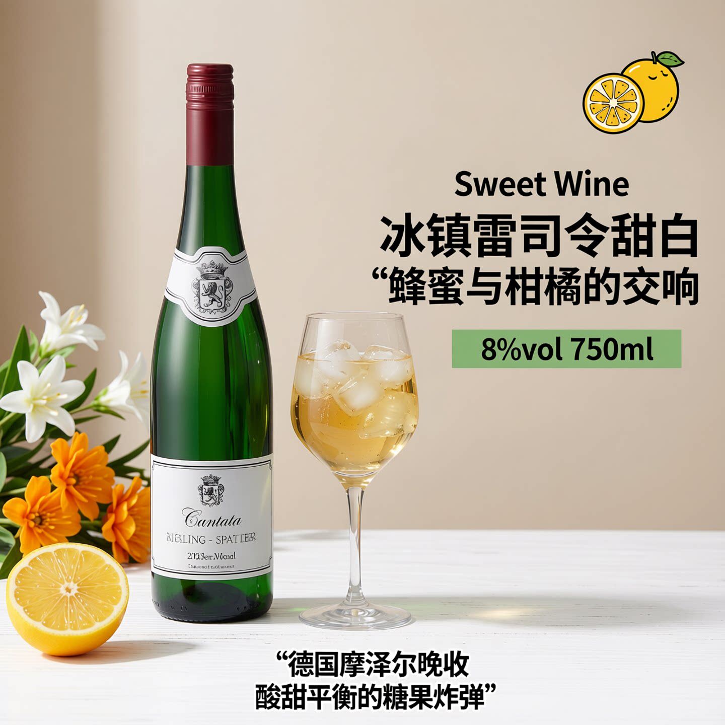 德国进口雷司令半甜白干白葡萄酒女生微醺小酌新年礼物送礼跨年酒