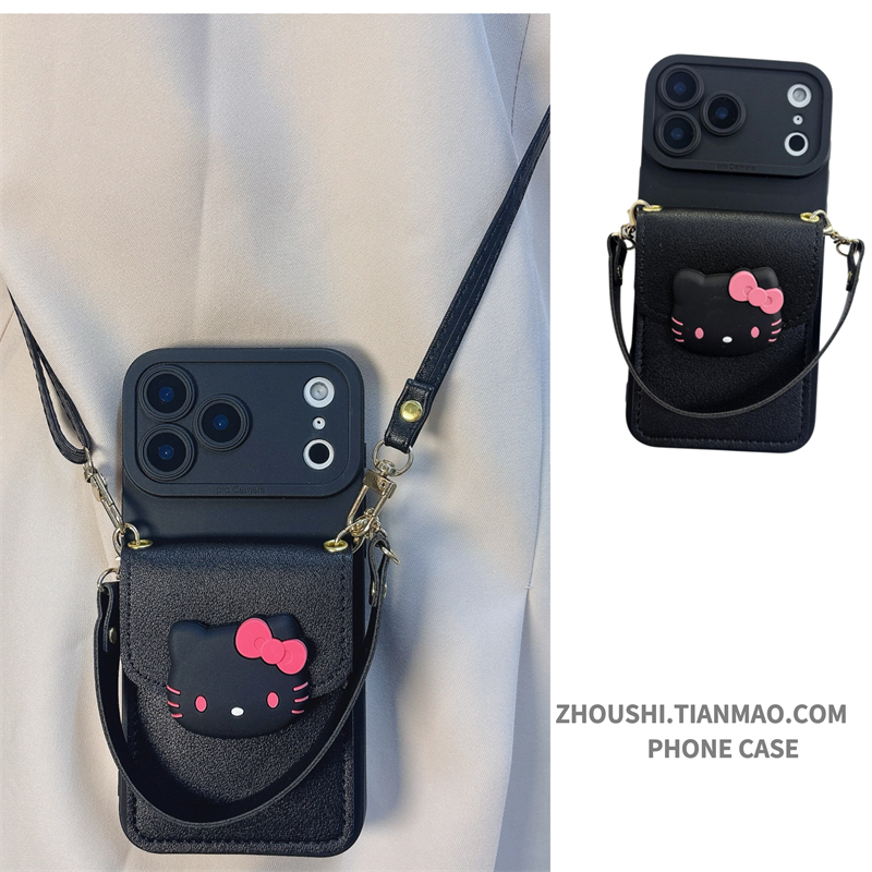 黑色KT猫猫卡包适用vivo IQOO neo9/8/7/6/5手机壳pro手绳高级感neo9s pro+斜跨z9女新款turbo挂绳Z10X保护套