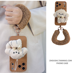 8高级感A6保护套A5 秋冬毛绒狗狗支架腕带适用opporeno14手机壳reno13 reno10女findx9 11pro新款 A3斜挎软