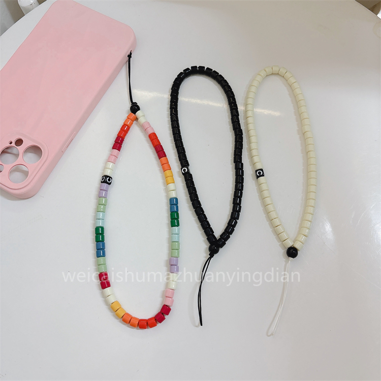张婧仪同款手机链ins~彩虹色手机绳包包挂链女生手腕挂绳短款挂饰彩色珠创意挂链手机壳链条挂环少女串珠diy