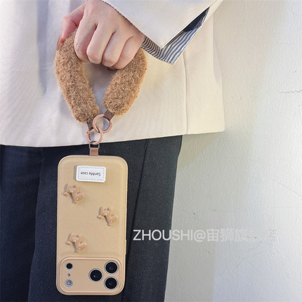 卡其小马年素皮挂绳腕带适用opporeno15手机壳reno14/13/12/11pro新款reno10女findx9/x8/x7/x6/x5高级保护套