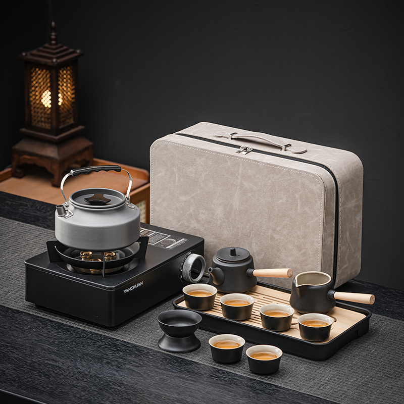 户外便携式旅行茶具车载露营烧水炉具陶瓷泡茶壶茶杯野炊装备全套