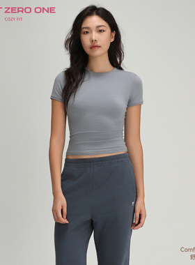COZY FIT舒适系列柔软雾霾蓝紧身圆领短袖T恤舒适透气修身上衣