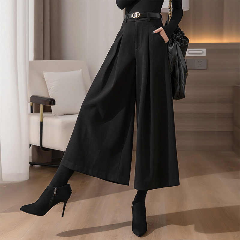 高级感羊毛呢阔腿裤女2025秋冬新款时髦垂直感高腰显瘦九分西装裤,女装/女士精品,休闲裤,淘宝优惠券,粉丝福利购,淘宝优惠卷